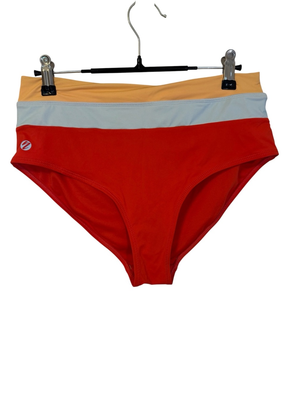 High-Waist Colorblock Bikini Bottoms - Red with Light Blue & Peach
